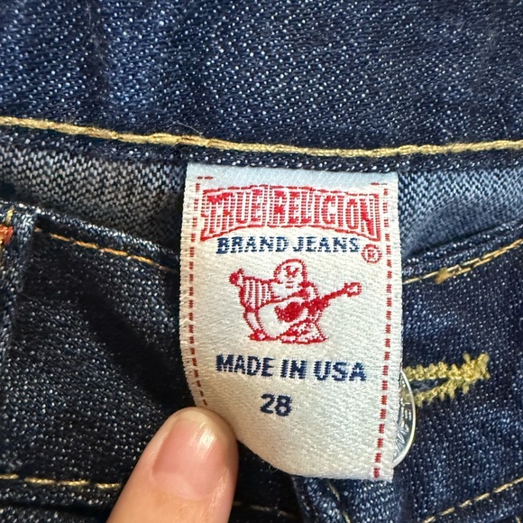 True Religion Men's Hand Picked Slim Red Orange Stitch Jeans Lost Lagoon Size 28 - Picture 3 of 8